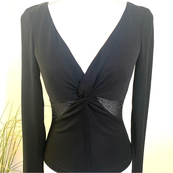 Veronique Young formal black twist front embroidered mesh blouse small - Picture 8 of 9